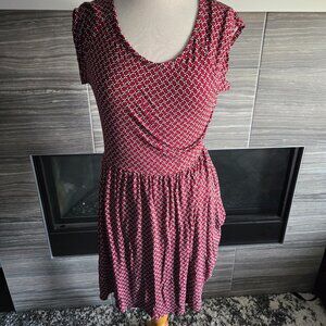 George Red Patterned Knit Dress | Cap Sleeve | Geometric Print | Size Large